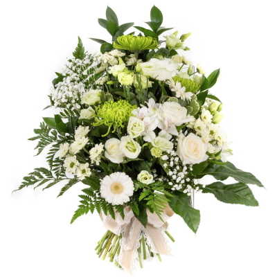 Tied Sheaf SYM-338 - This beautiful, tied sheaf is made using white and green flowers for the ideal tribute. 